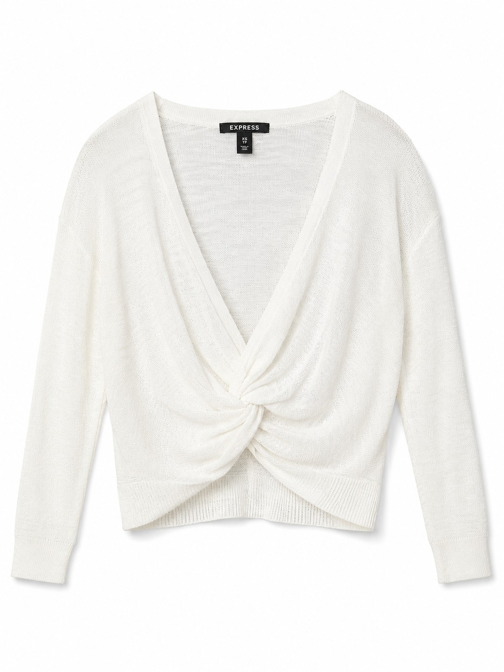 Express White Twist-Knot V-Neck Sweater
